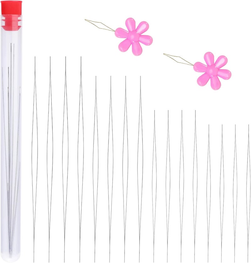 Kogyxe 16 Pcs Big Eye Beading Needles 4 Sizes Beading Needles, Seed Beads Needles Open Beading Embroidery Needles with Threader for Jewelry Making - Image 1